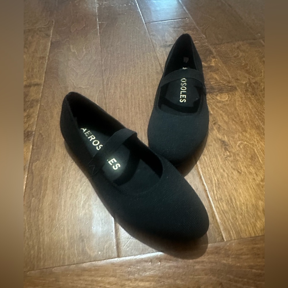Aerosoles Round Toe Black Knit Mary Jane Flats